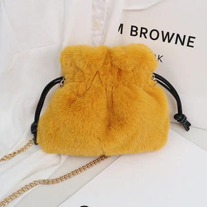 Plush Bucket Bag with Chain Strap