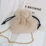 Plush Bucket Bag with Chain Strap
