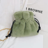 Plush Bucket Bag with Chain Strap