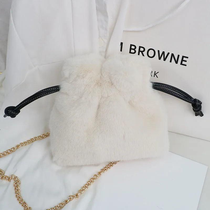 Plush Bucket Bag with Chain Strap