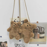 Plush Teddy Bear Shoulder Bag Stuffed Bear Shape Crossbody Messenger Bag Gift