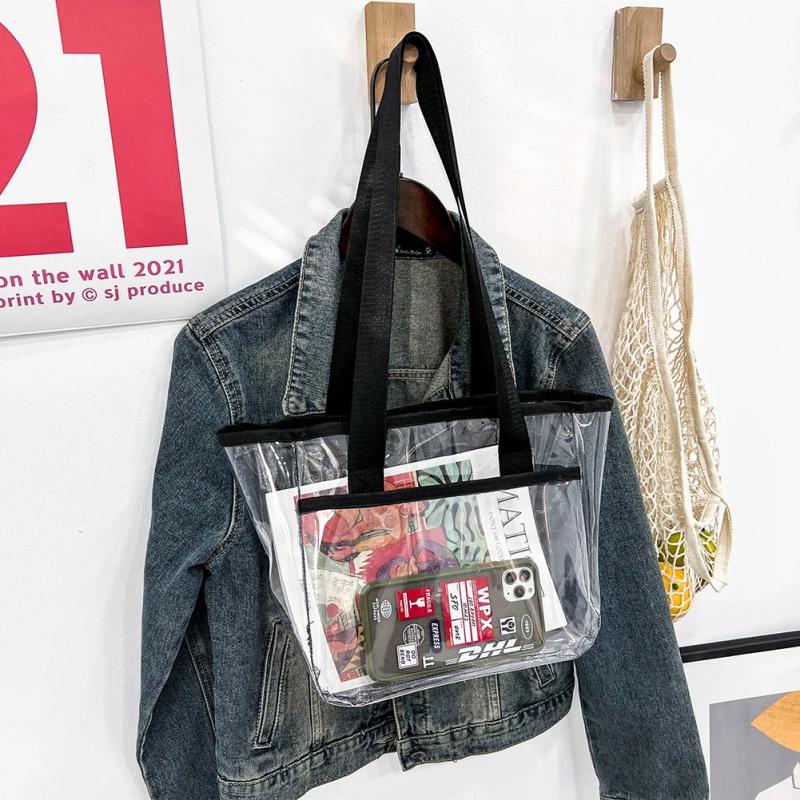 Women PVC Transparent Handbag Clear Shoulder Bags Summer Beach