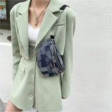 Denim Plaid Waist Bag Chain Zipper Shoulder Bags Retro Crossbody Bag