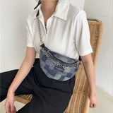 Denim Plaid Waist Bag Chain Zipper Shoulder Bags Retro Crossbody Bag