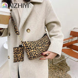 Leopard Print Messenger Bag with Mini Purse - Small Crescent Handbag