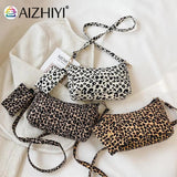 Leopard Print Messenger Bag with Mini Purse - Small Crescent Handbag