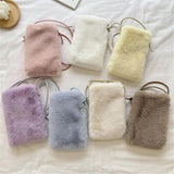 Women Faux Fur Mini Phone Bag Small Shoulder Bag Soft Plush Ladies Messenger Bag
