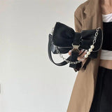 Retro Chain Bow Tie Leather Handbag Harajuku Style Tote Bag