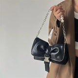 Retro Chain Bow Tie Leather Handbag Harajuku Style Tote Bag