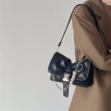 Retro Chain Bow Tie Leather Handbag Harajuku Style Tote Bag