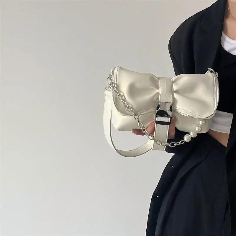 Retro Chain Bow Tie Leather Handbag Harajuku Style Tote Bag