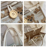 Japanese Bear Linen Tote Bag for Outing
