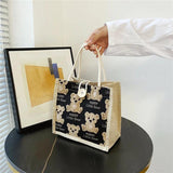 Japanese Bear Linen Tote Bag for Outing