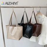 Vintage PU Leather Shoulder Bag Women Large Capacity Tote Handbags