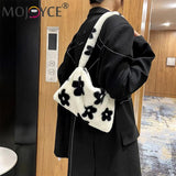 Flower Heart Shoulder Bag Soft Plush Winter Handbag