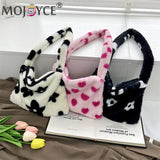 Flower Heart Shoulder Bag Soft Plush Winter Handbag