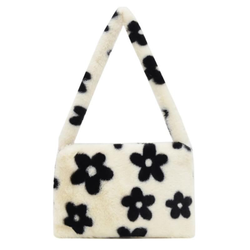 Flower Heart Shoulder Bag Soft Plush Winter Handbag