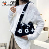 Women Flower Heart Printing Shoulder Underarm Bag Soft Plush Handbags