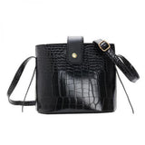Gusure Retro PU Leather Crossbody Bag Crocodile Small Bucket Handbag