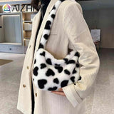 Fluffy Love Heart Print Shoulder Bag for Holiday Party