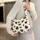 Fluffy Love Heart Print Shoulder Bag for Holiday Party