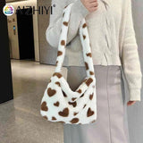 Fluffy Love Heart Print Shoulder Bag for Holiday Party