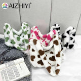 Fluffy Love Heart Print Shoulder Bag for Holiday Party