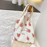 Peach Print Canvas Shoulder Bags For Women Ladies Large Capacity Tote