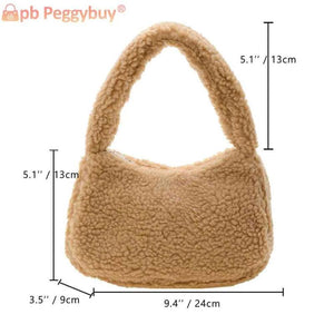 Lamb Wool Shoulder Bag Soft Winter Ladies Handbags Casual Warm Zipper