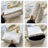 Women Rivet Metal Chain Small Top-handle Bag Casual Shoulder Bag Vintage PU Leat