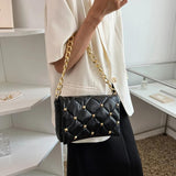 Women Rivet Metal Chain Small Top-handle Bag Casual Shoulder Bag Vintage PU Leat