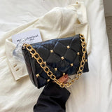 Women Rivet Metal Chain Small Top-handle Bag Casual Shoulder Bag Vintage PU Leat