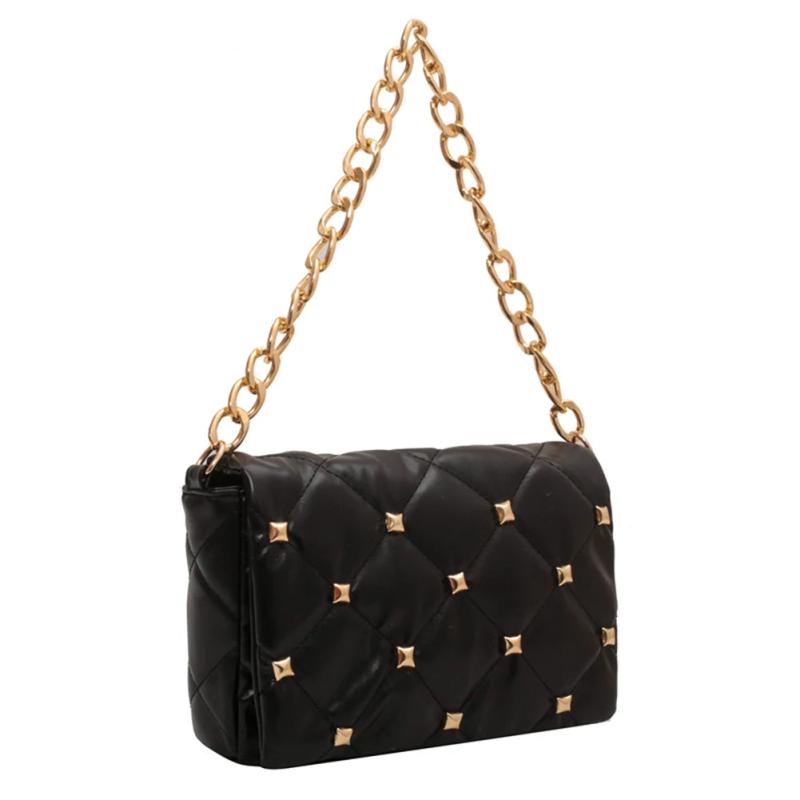 Women Rivet Metal Chain Small Top-handle Bag Casual Shoulder Bag Vintage PU Leat