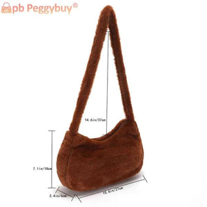 Love Heart Printed Soft Warm Plush Underarm Bag