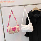 Love Heart Printed Soft Warm Plush Underarm Bag