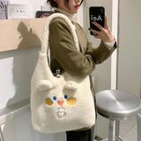 Winter Tote Bag Women Cartoon Embroidery Shoulder Bag Handbags