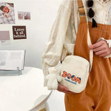 Harajuku Style Canvas Shoulder Bag Bear Pattern Casual Tote