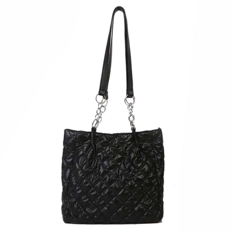 Quilted Cotton Padded Shopper Bag Large-capacity Solid Travel Satchel