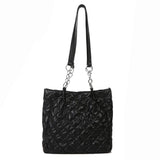 Quilted Cotton Padded Shopper Bag Large-capacity Solid Travel Satchel