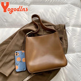 Vintage PU Leather Bucket Bag Large Capacity Handbag for Women