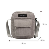 Women Corduroy Shoulder Bags Striped Handbags Casual Zip Tote
