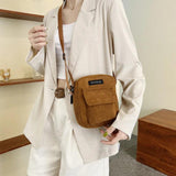 Women Corduroy Shoulder Bags Striped Handbags Casual Zip Tote
