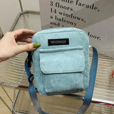 Women Corduroy Shoulder Bags Striped Handbags Casual Zip Tote