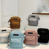 Women Corduroy Shoulder Bags Striped Handbags Casual Zip Tote