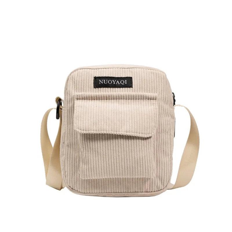 Women Corduroy Shoulder Bags Striped Handbags Casual Zip Tote