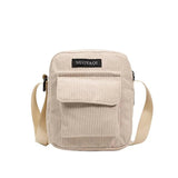 Women Corduroy Shoulder Bags Striped Handbags Casual Zip Tote