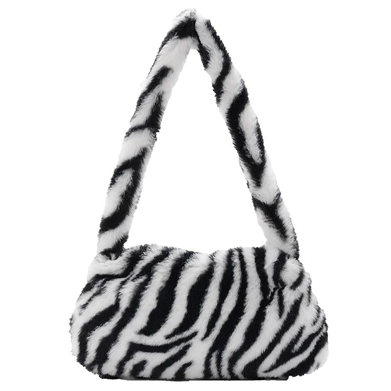 Leopard Print Furry Plush Shoulder Bag for Women
