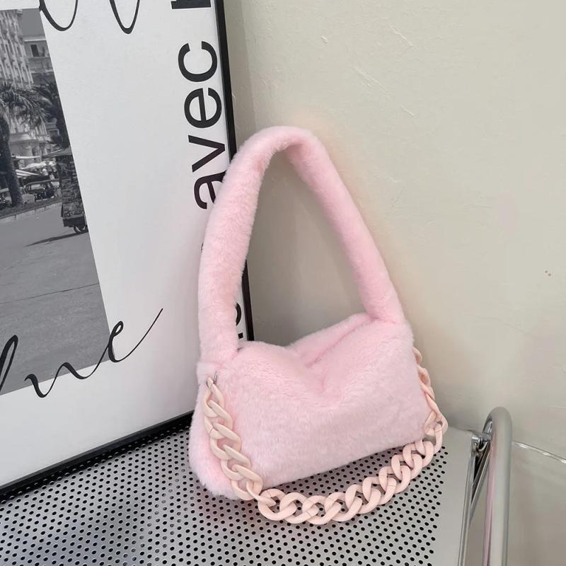 Women Plush Underarm Bags Soft Fluffy Casual Shoulder Bag