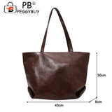 Vintage PU Leather Zipper Shoulder Bag Women Casual Large Capacity
