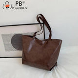 Vintage PU Leather Zipper Shoulder Bag Women Casual Large Capacity